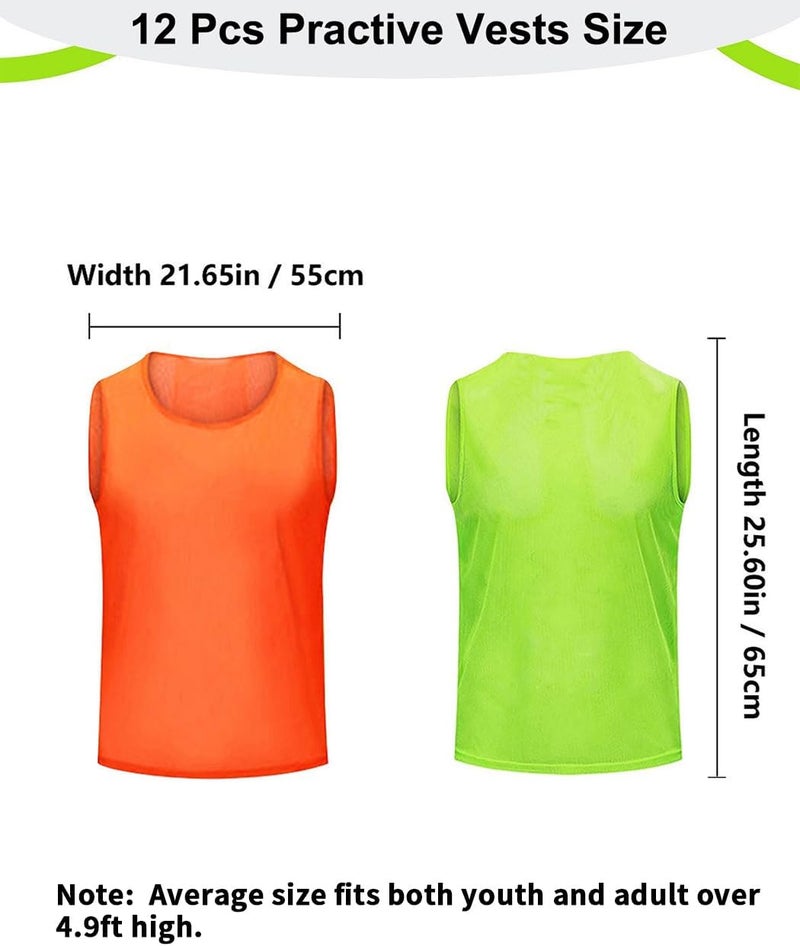 Mofech 12 Pack Pro Training Pinnies for Youth & Adult Mesh High-Vis Scrimmage Vests for Soccer, Basketball, Volleyball Teams - Image 2